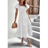 imagePRETTYGARDEN Womens Casual Summer Midi Dress Puffy Short Sleeve Square Neck Smocked Tiered Ruffle DressesWhite
