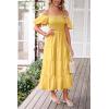 imagePRETTYGARDEN Womens Casual Summer Midi Dress Puffy Short Sleeve Square Neck Smocked Tiered Ruffle DressesYellow