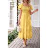 imagePRETTYGARDEN Womens Casual Summer Midi Dress Puffy Short Sleeve Square Neck Smocked Tiered Ruffle DressesYellow