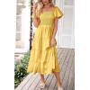 imagePRETTYGARDEN Womens Casual Summer Midi Dress Puffy Short Sleeve Square Neck Smocked Tiered Ruffle DressesYellow