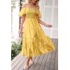 imagePRETTYGARDEN Womens Casual Summer Midi Dress Puffy Short Sleeve Square Neck Smocked Tiered Ruffle DressesYellow