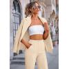 imagePRETTYGARDEN Womens Fall Spring 2 Piece Blazer Outfits Business Casual Oversized Jacket Wide Leg Work Pants Dressy Suit SetBeige