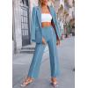 imagePRETTYGARDEN Womens Fall Spring 2 Piece Blazer Outfits Business Casual Oversized Jacket Wide Leg Work Pants Dressy Suit SetBlue