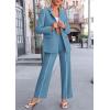 imagePRETTYGARDEN Womens Fall Spring 2 Piece Blazer Outfits Business Casual Oversized Jacket Wide Leg Work Pants Dressy Suit SetBlue