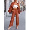 imagePRETTYGARDEN Womens Fall Spring 2 Piece Blazer Outfits Business Casual Oversized Jacket Wide Leg Work Pants Dressy Suit SetBrick Red