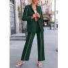 imagePRETTYGARDEN Womens Fall Spring 2 Piece Blazer Outfits Business Casual Oversized Jacket Wide Leg Work Pants Dressy Suit SetDark Green