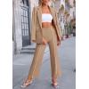 imagePRETTYGARDEN Womens Fall Spring 2 Piece Blazer Outfits Business Casual Oversized Jacket Wide Leg Work Pants Dressy Suit SetKhaki