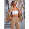 imagePRETTYGARDEN Womens Fall Spring 2 Piece Blazer Outfits Business Casual Oversized Jacket Wide Leg Work Pants Dressy Suit SetKhaki