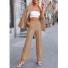 imagePRETTYGARDEN Womens Fall Spring 2 Piece Blazer Outfits Business Casual Oversized Jacket Wide Leg Work Pants Dressy Suit SetKhaki