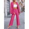 imagePRETTYGARDEN Womens Fall Spring 2 Piece Blazer Outfits Business Casual Oversized Jacket Wide Leg Work Pants Dressy Suit SetRose Red