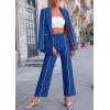 imagePRETTYGARDEN Womens Fall Spring 2 Piece Blazer Outfits Business Casual Oversized Jacket Wide Leg Work Pants Dressy Suit SetRoyal Blue