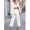 imagePRETTYGARDEN Womens Fall Spring 2 Piece Blazer Outfits Business Casual Oversized Jacket Wide Leg Work Pants Dressy Suit SetWhite