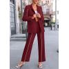 imagePRETTYGARDEN Womens Fall Spring 2 Piece Blazer Outfits Business Casual Oversized Jacket Wide Leg Work Pants Dressy Suit SetWine Red