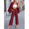 imagePRETTYGARDEN Womens Fall Spring 2 Piece Blazer Outfits Business Casual Oversized Jacket Wide Leg Work Pants Dressy Suit SetWine Red