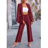 imagePRETTYGARDEN Womens Fall Spring 2 Piece Blazer Outfits Business Casual Oversized Jacket Wide Leg Work Pants Dressy Suit SetWine Red