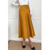 imagePRETTYGARDEN Womens Satin Skirts Dressy Casual 2025 Fall High Waisted Cocktail Wedding Flowy Elegant A Line Midi SkirtBrown Yellow