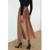 imagePRETTYGARDEN Womens Satin Skirts Dressy Casual 2025 Fall High Waisted Cocktail Wedding Flowy Elegant A Line Midi SkirtCoffee