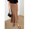 imagePRETTYGARDEN Womens Satin Skirts Dressy Casual 2025 Fall High Waisted Cocktail Wedding Flowy Elegant A Line Midi SkirtCoffee
