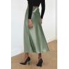 imagePRETTYGARDEN Womens Satin Skirts Dressy Casual 2025 Fall High Waisted Cocktail Wedding Flowy Elegant A Line Midi SkirtLight Green