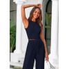 imagePRETTYGARDEN Womens Summer 2 Piece Loungewear Set Cropped Tank Top Wide Leg Sweatpants Tracksuit Casual OutfitsNavy