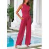imagePRETTYGARDEN Womens Summer 2 Piece Loungewear Set Cropped Tank Top Wide Leg Sweatpants Tracksuit Casual OutfitsRose Red