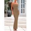 imagePRETTYGARDEN Womens Summer 2025 Semi Formal Cocktail Dresses Strapless Tube Bodycon Ruched Evening Wedding Guest Maxi DressKhaki