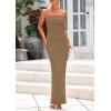 imagePRETTYGARDEN Womens Summer 2025 Semi Formal Cocktail Dresses Strapless Tube Bodycon Ruched Evening Wedding Guest Maxi DressKhaki