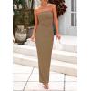 imagePRETTYGARDEN Womens Summer 2025 Semi Formal Cocktail Dresses Strapless Tube Bodycon Ruched Evening Wedding Guest Maxi DressKhaki