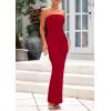 imagePRETTYGARDEN Womens Summer 2025 Semi Formal Cocktail Dresses Strapless Tube Bodycon Ruched Evening Wedding Guest Maxi DressRed