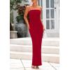 imagePRETTYGARDEN Womens Summer 2025 Semi Formal Cocktail Dresses Strapless Tube Bodycon Ruched Evening Wedding Guest Maxi DressRed
