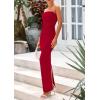 imagePRETTYGARDEN Womens Summer 2025 Semi Formal Cocktail Dresses Strapless Tube Bodycon Ruched Evening Wedding Guest Maxi DressRed