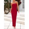 imagePRETTYGARDEN Womens Summer 2025 Semi Formal Cocktail Dresses Strapless Tube Bodycon Ruched Evening Wedding Guest Maxi DressRed