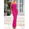 imagePRETTYGARDEN Womens Summer 2025 Semi Formal Cocktail Dresses Strapless Tube Bodycon Ruched Evening Wedding Guest Maxi DressRose Pink
