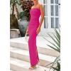 imagePRETTYGARDEN Womens Summer 2025 Semi Formal Cocktail Dresses Strapless Tube Bodycon Ruched Evening Wedding Guest Maxi DressRose Pink