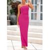 imagePRETTYGARDEN Womens Summer 2025 Semi Formal Cocktail Dresses Strapless Tube Bodycon Ruched Evening Wedding Guest Maxi DressRose Pink