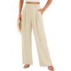 imagePRETTYGARDEN Womens Summer Elastic High Waisted Work Pants Straight Leg Dressy Business Casual Trousers Slacks PocketsBeige