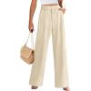 imagePRETTYGARDEN Womens Summer Elastic High Waisted Work Pants Straight Leg Dressy Business Casual Trousers Slacks PocketsBeige