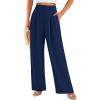 imagePRETTYGARDEN Womens Summer Elastic High Waisted Work Pants Straight Leg Dressy Business Casual Trousers Slacks PocketsNavy