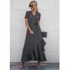 imagePRETTYGARDEN Womens Summer Maxi Dress Casual Wrap Floral Boho Short Sleeve V Neck Split Ruffle Beach Long DressesBlack