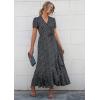 imagePRETTYGARDEN Womens Summer Maxi Dress Casual Wrap Floral Boho Short Sleeve V Neck Split Ruffle Beach Long DressesBlack