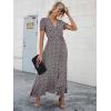 imagePRETTYGARDEN Womens Summer Maxi Dress Casual Wrap Floral Boho Short Sleeve V Neck Split Ruffle Beach Long DressesCoffee