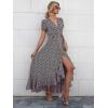 imagePRETTYGARDEN Womens Summer Maxi Dress Casual Wrap Floral Boho Short Sleeve V Neck Split Ruffle Beach Long DressesCoffee
