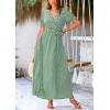 imagePRETTYGARDEN Womens Summer Maxi Dress Casual Wrap Floral Boho Short Sleeve V Neck Split Ruffle Beach Long DressesDot Green White