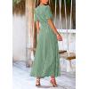 imagePRETTYGARDEN Womens Summer Maxi Dress Casual Wrap Floral Boho Short Sleeve V Neck Split Ruffle Beach Long DressesDot Green White