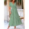 imagePRETTYGARDEN Womens Summer Maxi Dress Casual Wrap Floral Boho Short Sleeve V Neck Split Ruffle Beach Long DressesDot Green White