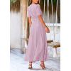 imagePRETTYGARDEN Womens Summer Maxi Dress Casual Wrap Floral Boho Short Sleeve V Neck Split Ruffle Beach Long DressesDot Pink White