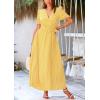 imagePRETTYGARDEN Womens Summer Maxi Dress Casual Wrap Floral Boho Short Sleeve V Neck Split Ruffle Beach Long DressesDot Yellow White