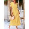 imagePRETTYGARDEN Womens Summer Maxi Dress Casual Wrap Floral Boho Short Sleeve V Neck Split Ruffle Beach Long DressesDot Yellow White