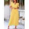 imagePRETTYGARDEN Womens Summer Maxi Dress Casual Wrap Floral Boho Short Sleeve V Neck Split Ruffle Beach Long DressesDot Yellow White