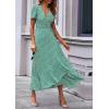 imagePRETTYGARDEN Womens Summer Maxi Dress Casual Wrap Floral Boho Short Sleeve V Neck Split Ruffle Beach Long DressesGreen